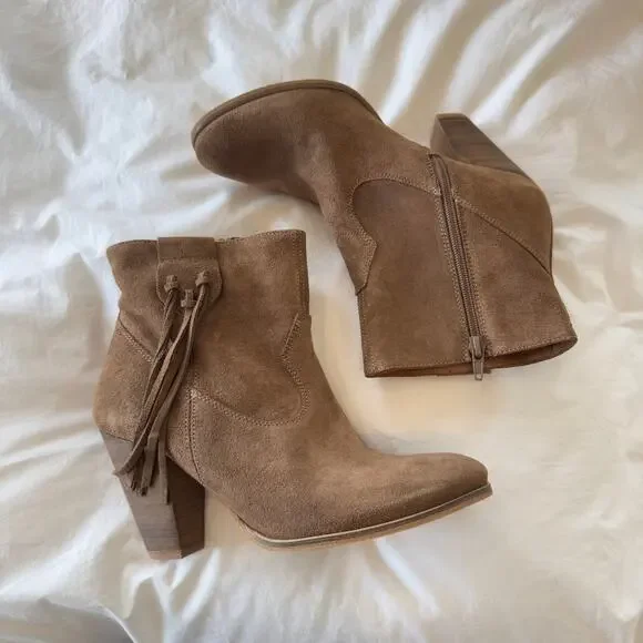 Howsty Marci Suede Western Bootie in Taupe Size 39 - Picture 2 of 8